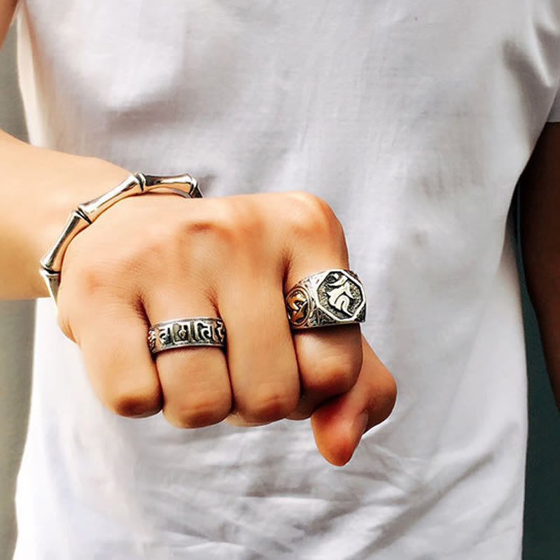 Nimara Ritual 925 Sterling Silver Sanskrit Design Carved Protection Adjustable Ring