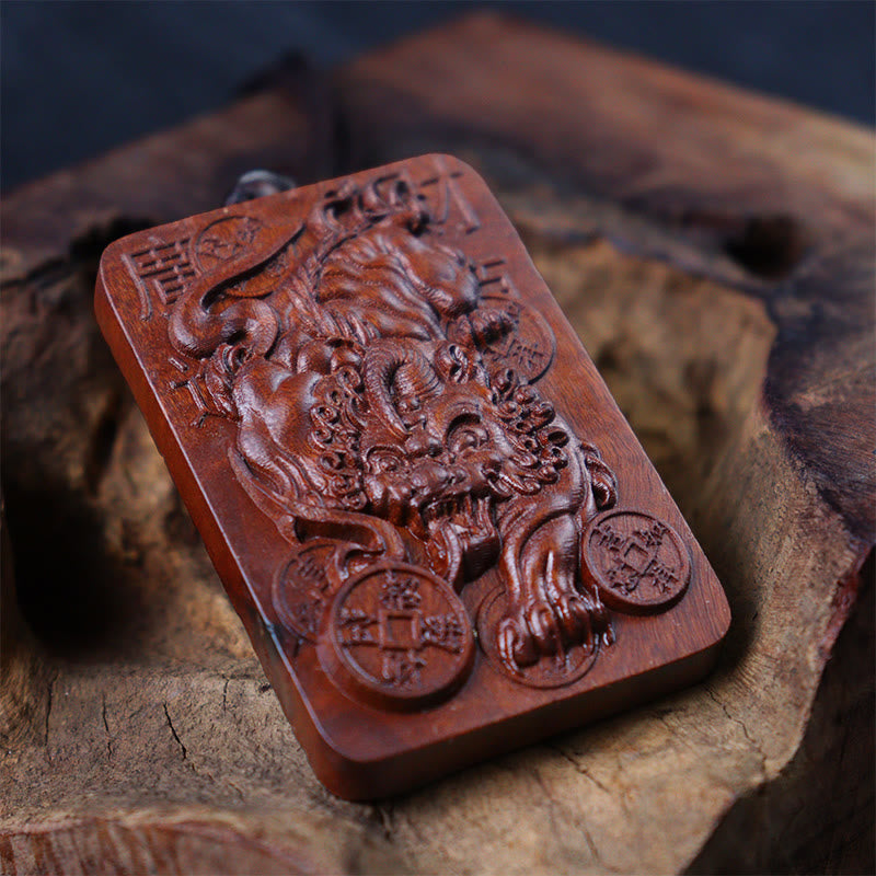 Nimara Ritual Natural Lightning Struck Jujube Wood PiXiu Copper Coin Good Fortune Necklace Pendant