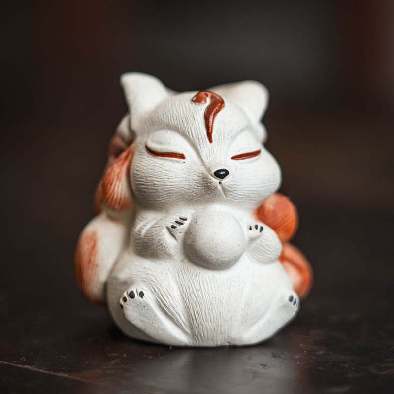 Nimara Ritual Mini Nine Tailed Fox Purple Clay Luck Desk Decoration