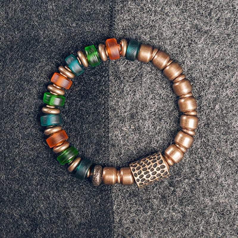 Nimara Ritual Tibetan Colorful Glass Beads Copper Wealth Bracelet