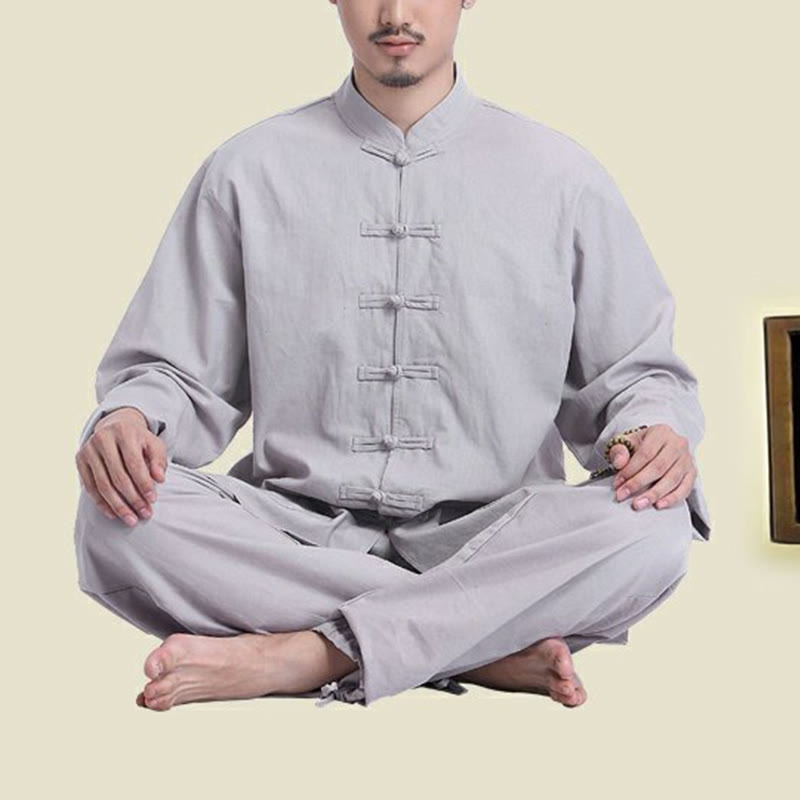 Nimara Ritual Chinese Frog Button Design Meditation Prayer Cotton Linen Spiritual Zen Practice Yoga Clothing Men's Set