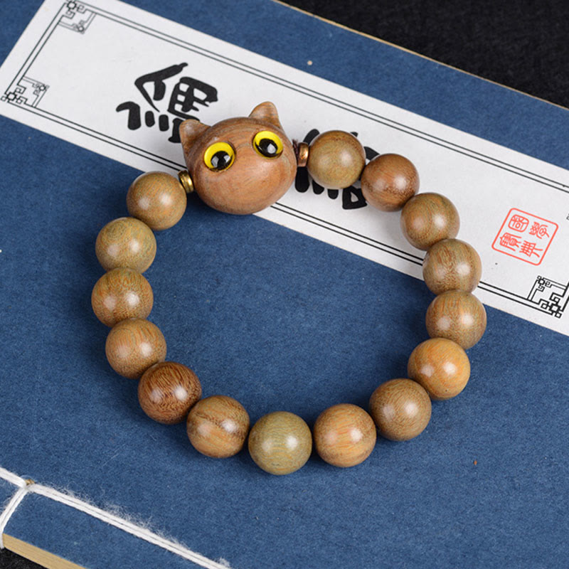 Nimara Ritual Ebony Wood Green Sandalwood Red Sandalwood Lovely Cat Balance Bracelet