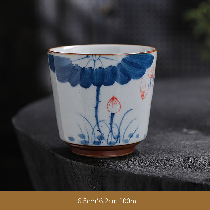Nimara Ritual Lotus Flower Leaf Bamboo Ceramic Teacup Kung Fu Tea Cups