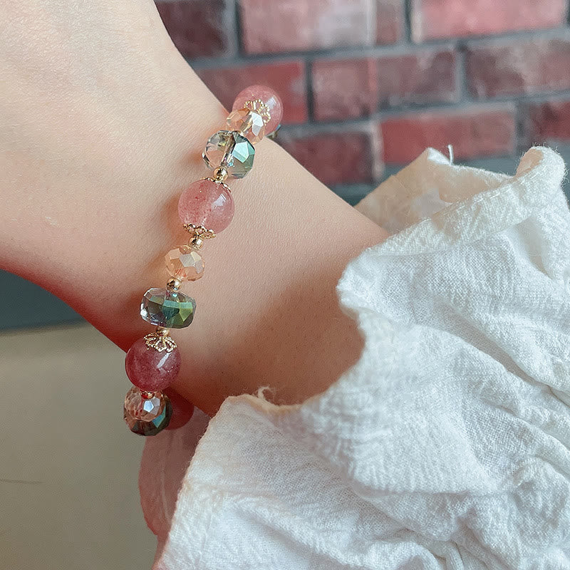Nimara Ritual Natural Strawberry Quartz Colorful Crystal Positive Bracelet