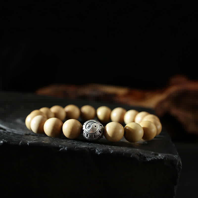 Nimara Ritual Tibet Peach Wood Lotus Cinnabar Bagua Yin Yang Luck Wealth Bracelet