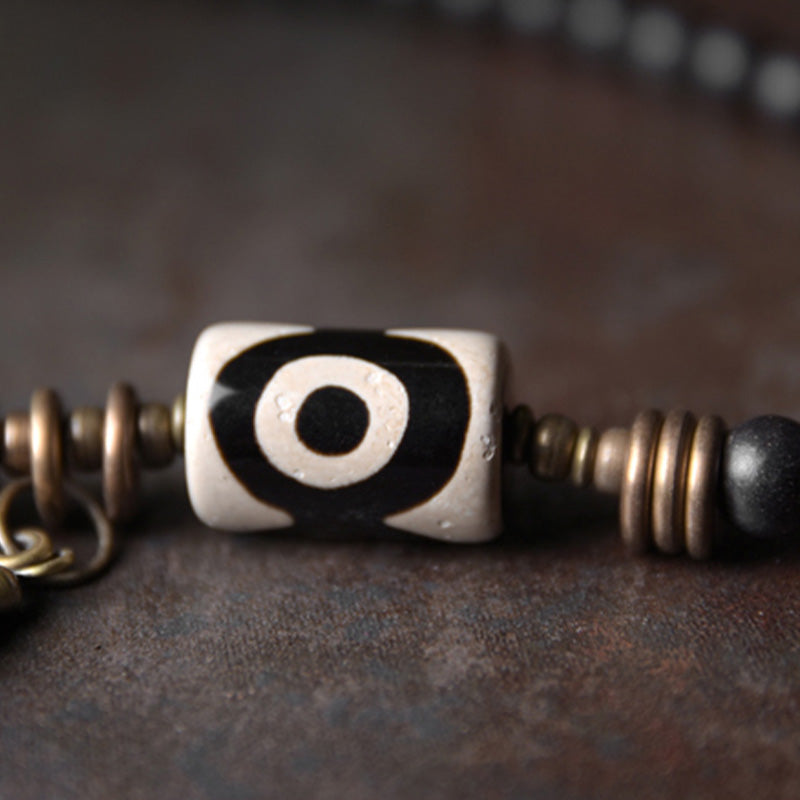 Nimara Ritual Ebony Wood Dzi Bead Copper Protection Couple Bracelet