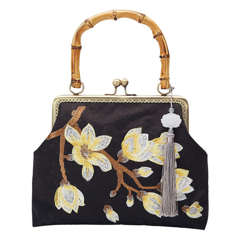 Nimara Ritual Plum Blossom Embroidery Bamboo Handle Handbag Crossbody Bag