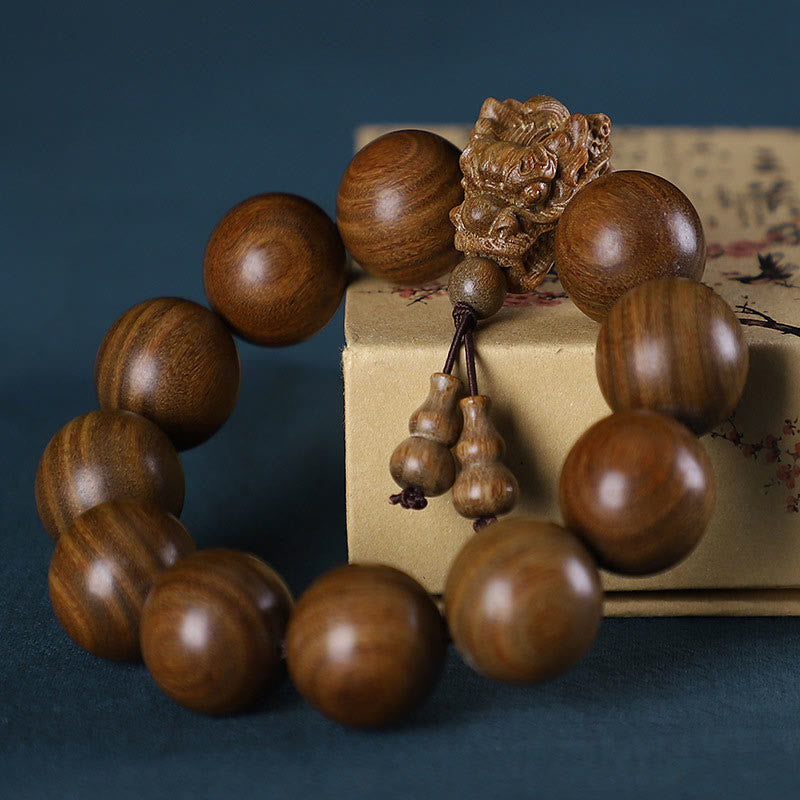 Nimara Ritual Rosewood Green Sandalwood Small Leaf Red Sandalwood Dragon Carved Protection Bracelet