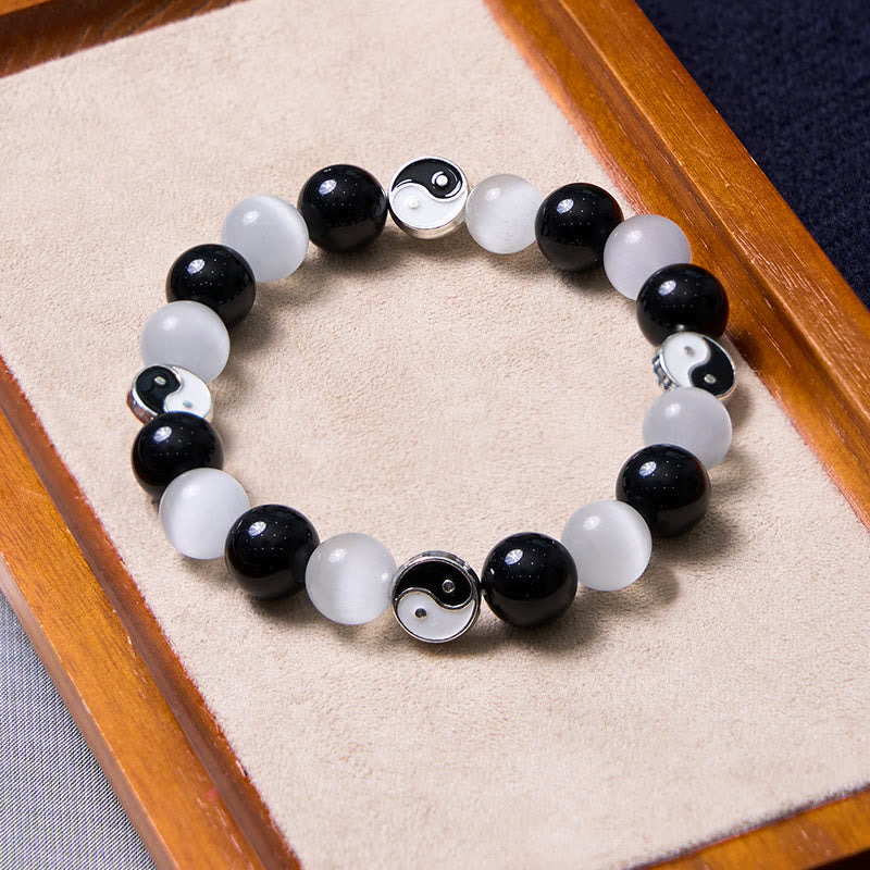 Nimara Ritual Black Obsidian Cat's Eye Yin Yang Purification Strength Bracelet