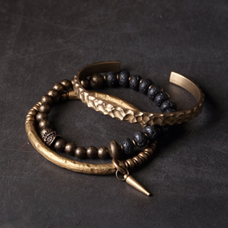 Nimara Ritual Lava Rock Stone Copper Balance Cuff Bracelet Bangle