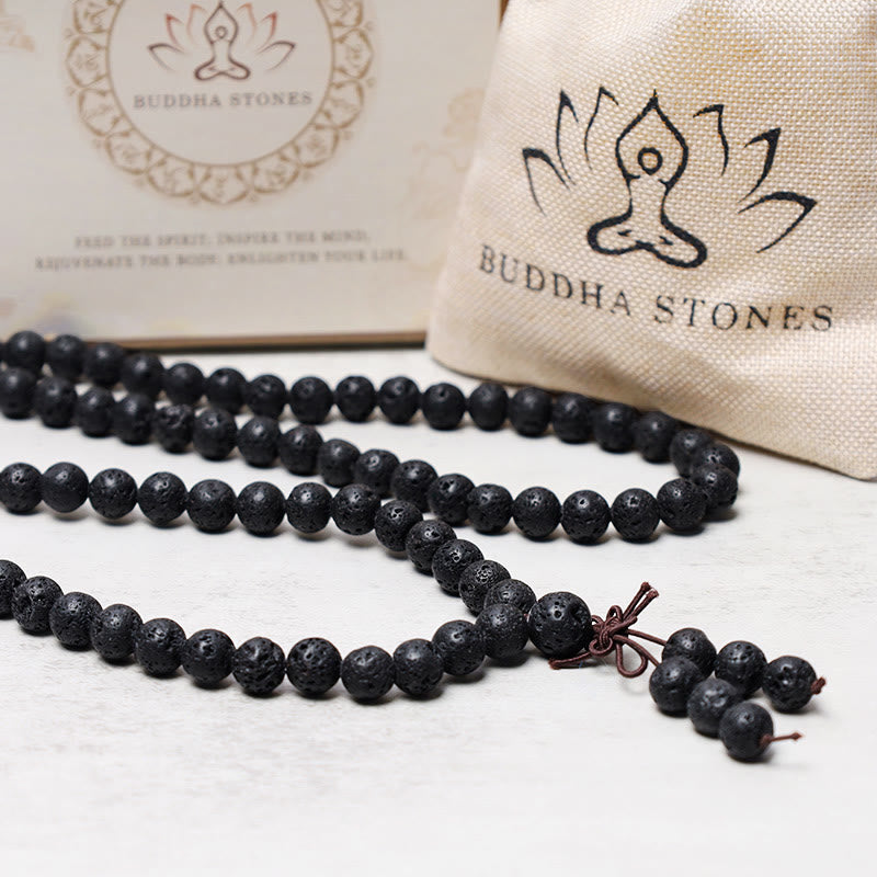 Nimara Ritual 108 Natural Lava Rock Beads Prayer Mala Bracelet Necklace