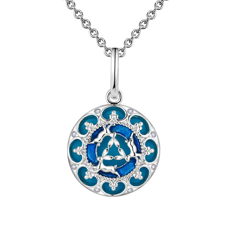 Nimara Ritual 925 Sterling Silver Round Turquoise Three Rabbits Balance Necklace Pendant