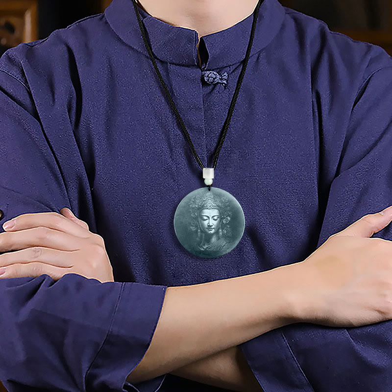 Nimara Ritual Kwan Yin Avalokitesvara Jade Abundance String Necklace Pendant