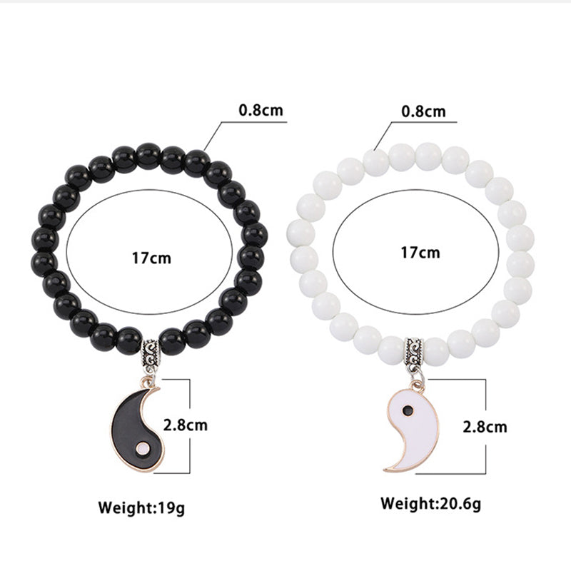 Nimara Ritual 2Pcs Black Onyx White Turquoise Bead Yin Yang Protection Couple Bracelet