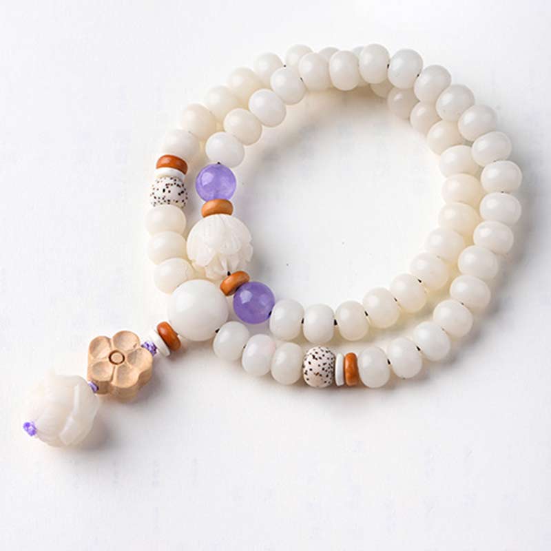 Nimara Ritual Tibetan White Jade Bodhi Lotus Blessing Bracelet