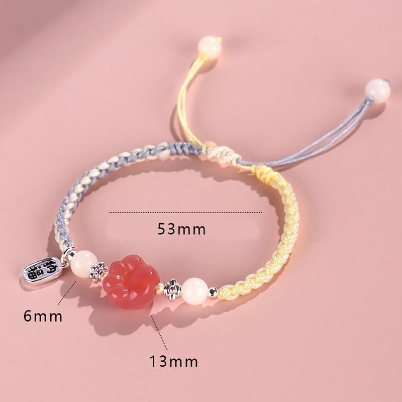 Nimara Ritual Yanyuan Agate Cat Claw Paw White Bodhi Seed Fu Character Positive Braided Rope Bracelet
