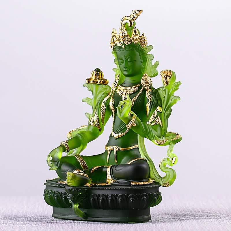 Nimara Ritual Bodhisattva Green Tara Handmade Liuli Crystal Art Piece Protection Home Office Statue Decoration