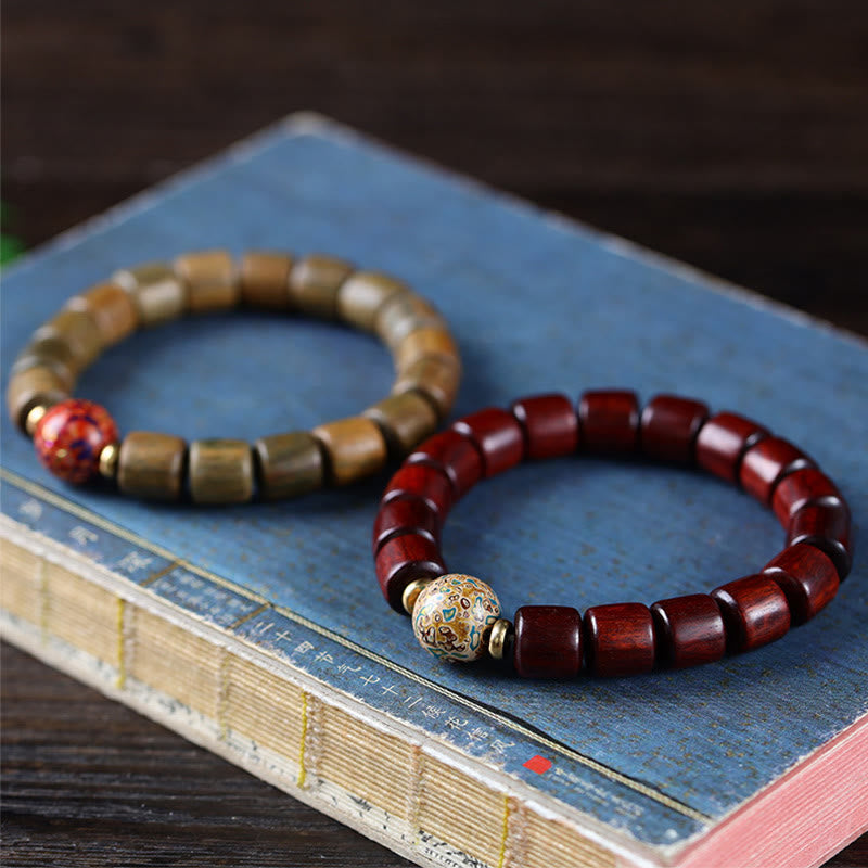 Nimara Ritual Natural Green Sandalwood Small Leaf Red Sandalwood Lacquer Bead Peace Bracelet