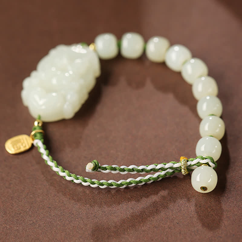 Nimara Ritual 925 Sterling Silver Chinese Zodiac Hetian Jade Happiness Luck String Bracelet