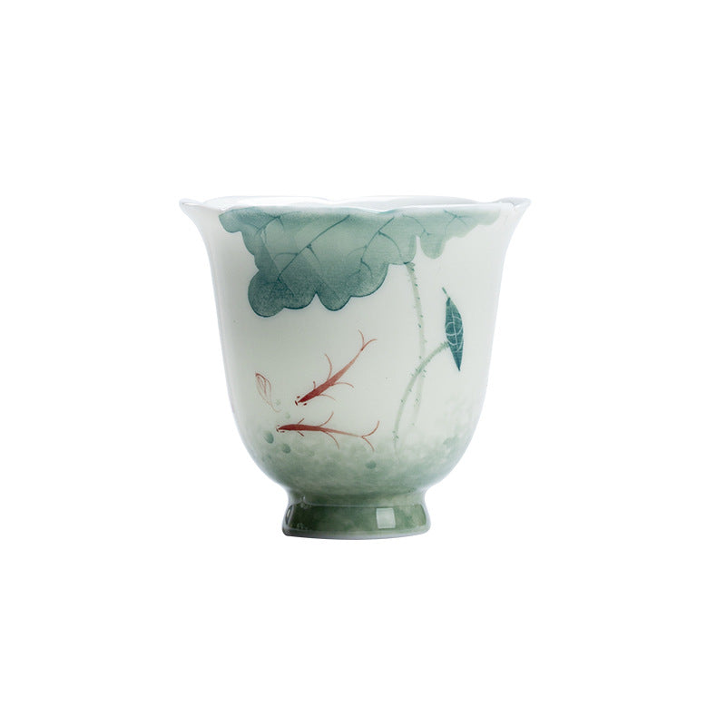 Nimara Ritual Koi Fish Lotus Leaf Pattern Ceramic Teacup Kung Fu Tea Cup 65ml