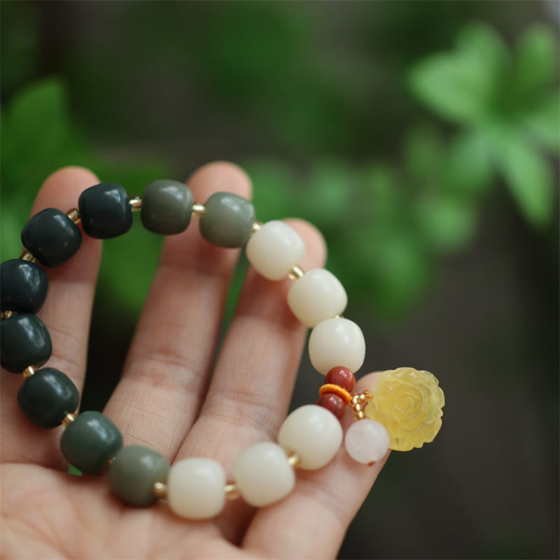 Nimara Ritual Gradient Bodhi Seed Amber Lotus Peace Bracelet