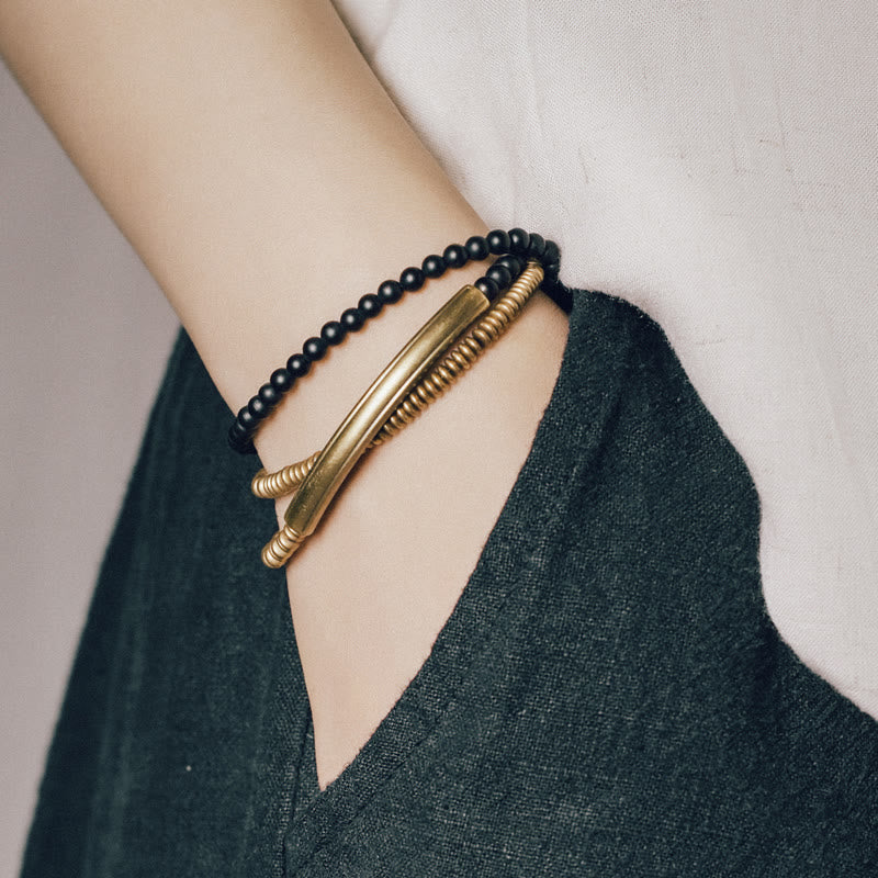 Nimara Ritual Tibetan Various Agate Stone Copper Protection Triple Wrap Bracelet