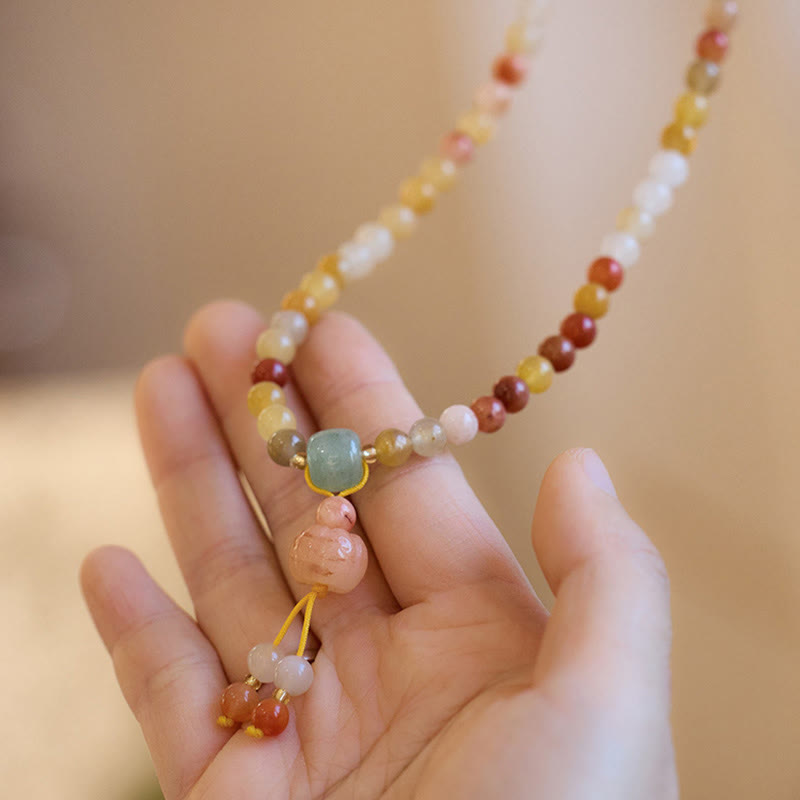 Nimara Ritual Natural Golden Silk Jade Pumpkin Charm Wealth Luck Triple Wrap Bracelet