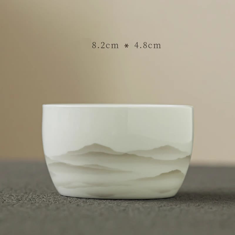 Nimara Ritual Vintage Ink Painting Mountain White Porcelain Ceramic Gaiwan Sancai Teacup Kung Fu Tea Cup And Saucer With Lid Tea Utensil Teapot