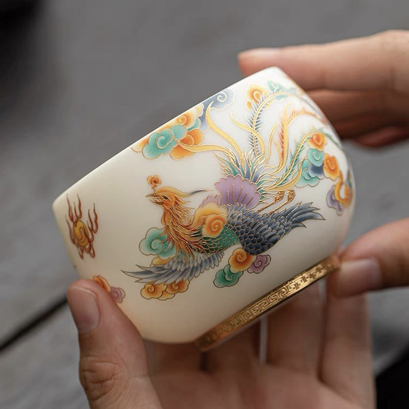 Nimara Ritual Dragon Phoenix Auspicious Clouds Ceramic Teacup Kung Fu Tea Cup