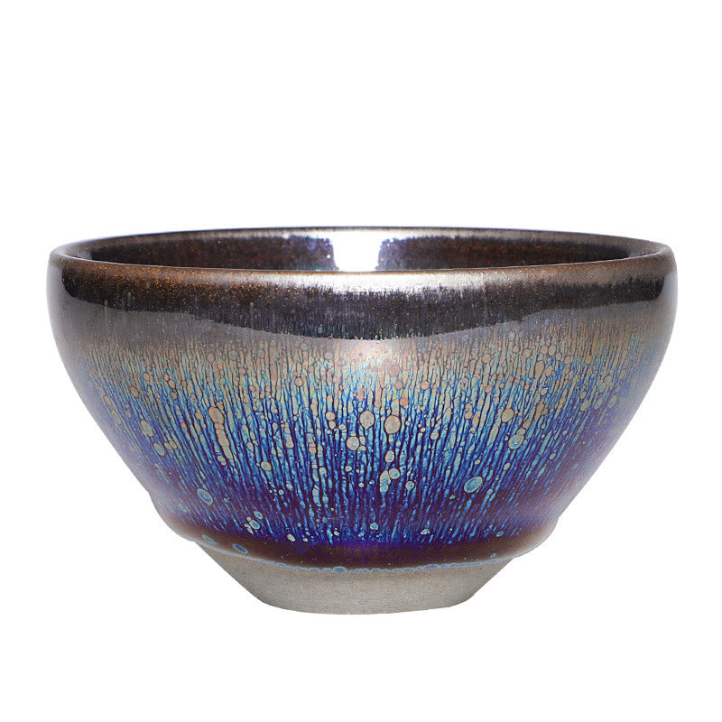 Nimara Ritual Chinese Jianzhan Blue Colorful Glaze Ceramic Teacup Tenmoku Kung Fu Tea Cup With Gift Box