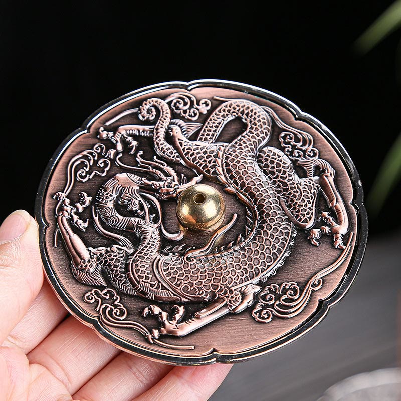 Nimara Ritual Round Auspicious Dragon Protection Copper Alloy Stick Incense Burner Decoration