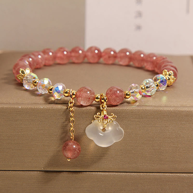 Nimara Ritual Natural Strawberry Quartz Crystal White Agate Auspicious Cloud Healing Bracelet