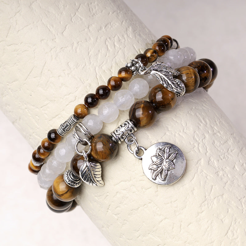 Nimara Ritual 3PCS Natural Quartz Crystal Beaded Healing Energy Lotus Bracelet