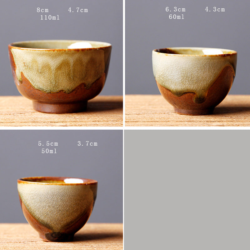 Nimara Ritual Vintage Brown Beige Kiln Change Ceramic Teacup Kung Fu Tea Cup Bowl