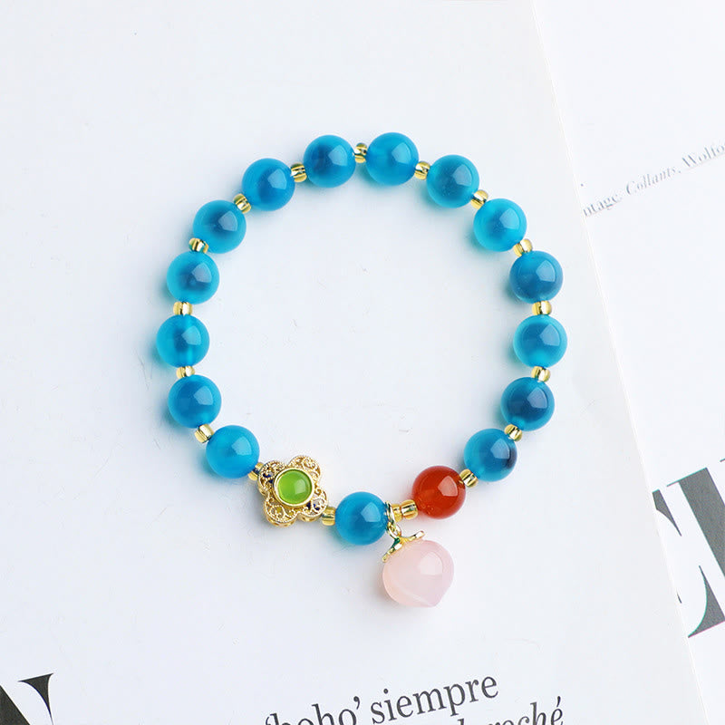 Nimara Ritual Colorful Candy Agate Gold Swallowing Beast Family Peach Harmony Charm Bracelet