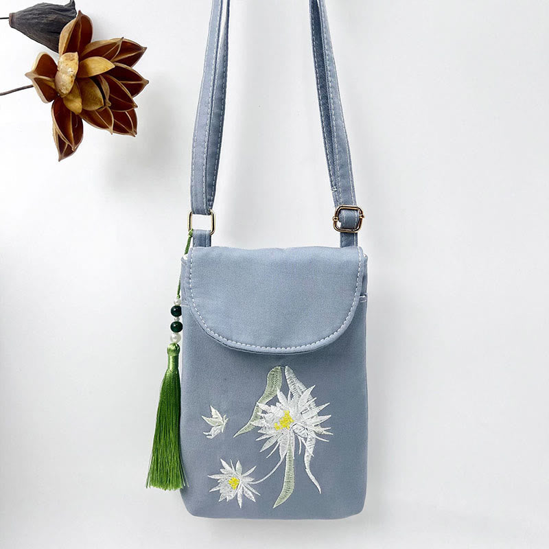 Nimara Ritual Small Embroidered Flowers Crossbody Bag Shoulder Bag Double Layer Cellphone Bag