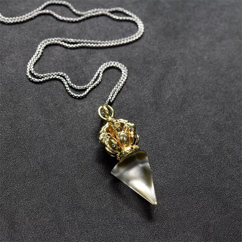 Nimara Ritual Tibetan Dorje Vajra 4 Prong Lotus Liuli Crystal Strength Necklace Pendant