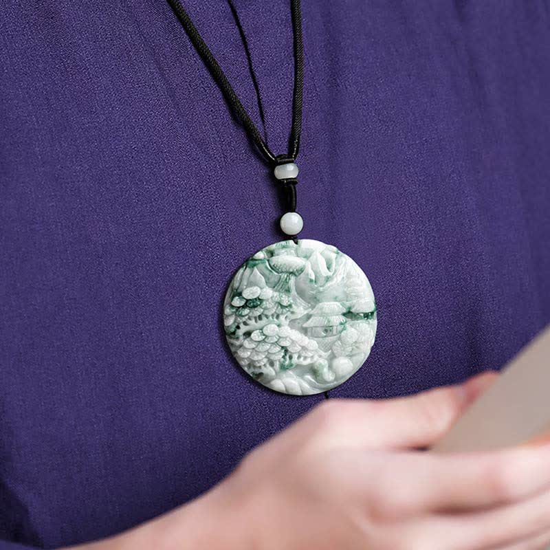Nimara Ritual Mountain Landscape Jade Abundance String Necklace