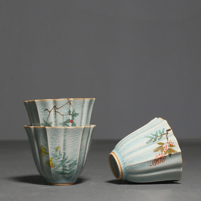 Nimara Ritual Loquat Dogwood Hawthorn Morning Glory Ceramic Teacup Kung Fu Tea Cup