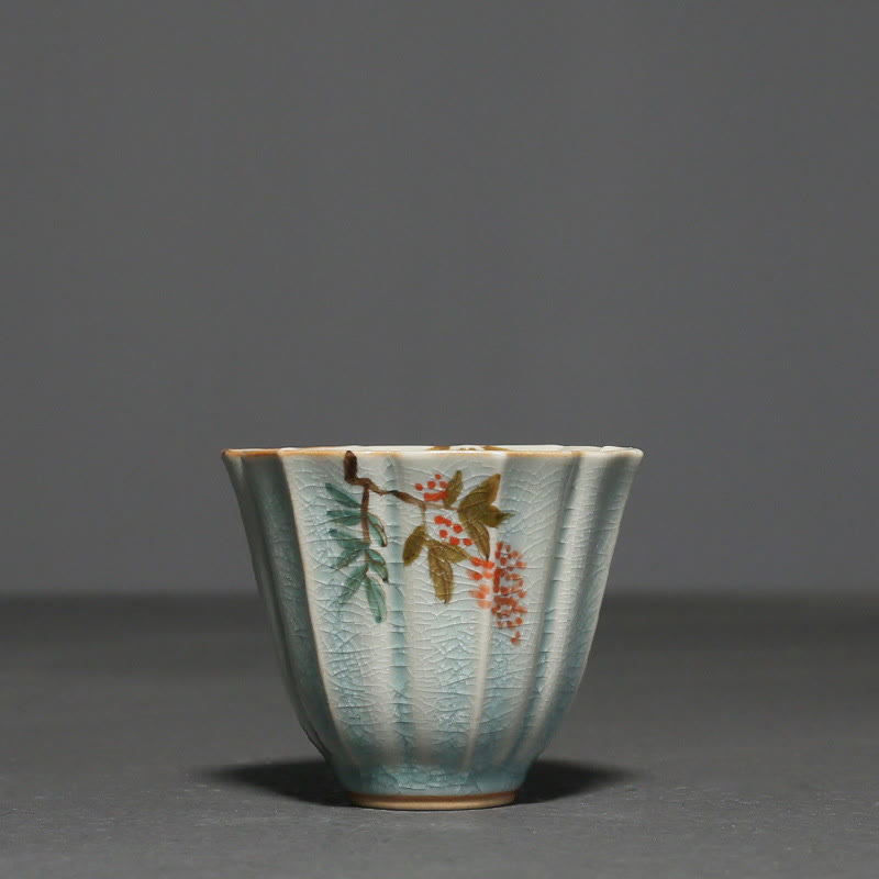 Nimara Ritual Loquat Dogwood Hawthorn Morning Glory Ceramic Teacup Kung Fu Tea Cup