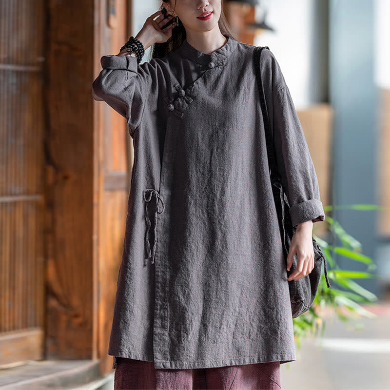 Nimara Ritual Vintage Cotton Linen Blouse Women Long Sleeve Shirt Chinese Hanfu Top