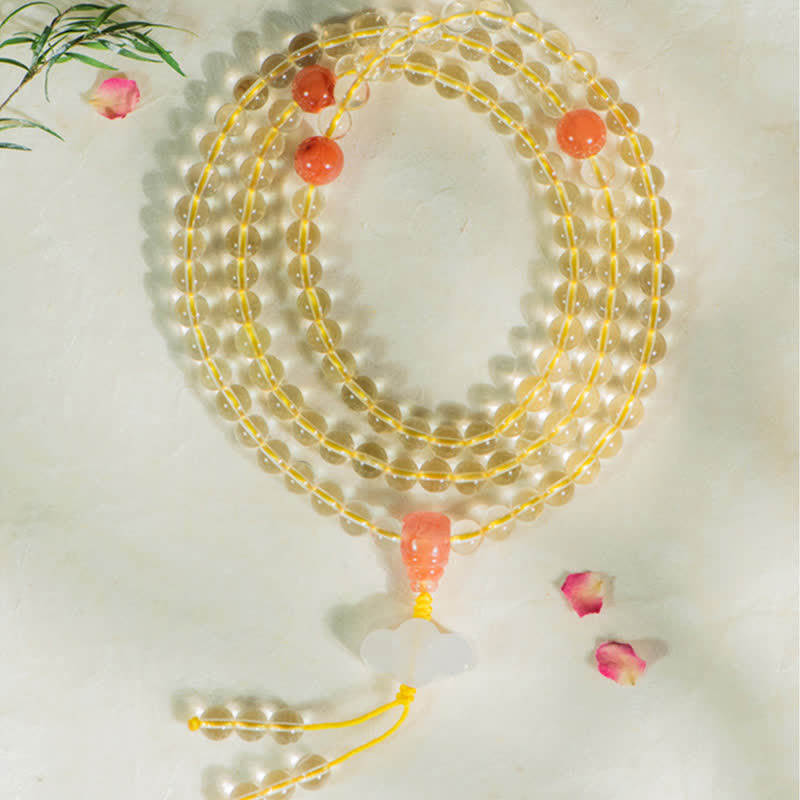 Nimara Ritual 108 Mala Beads 925 Sterling Silver Natural Citrine Red Agate White Jade Prosperity Charm Bracelet