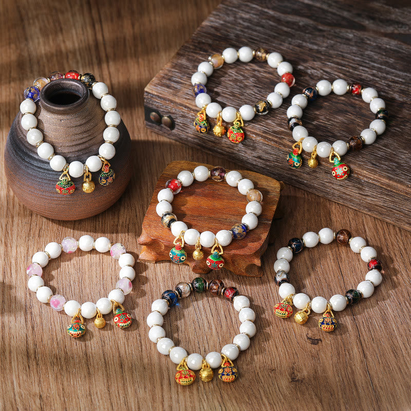 Nimara Ritual Gold Swallowing Beast Family Charm Liuli Glass Colorful Porcelain Bead Luck Bracelet