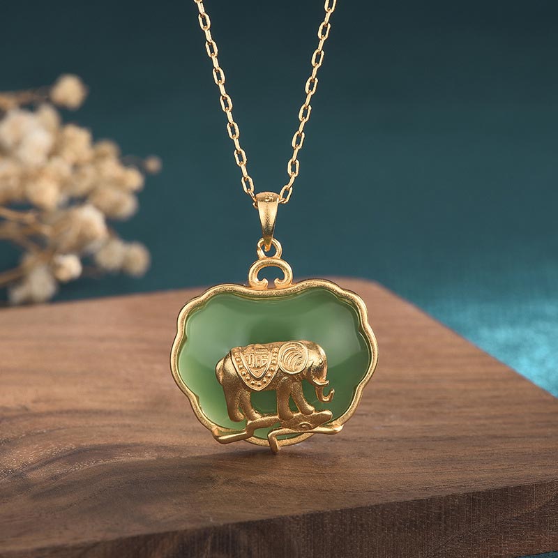 Nimara Ritual Natural Jade Elephant Healing Necklace Pendant