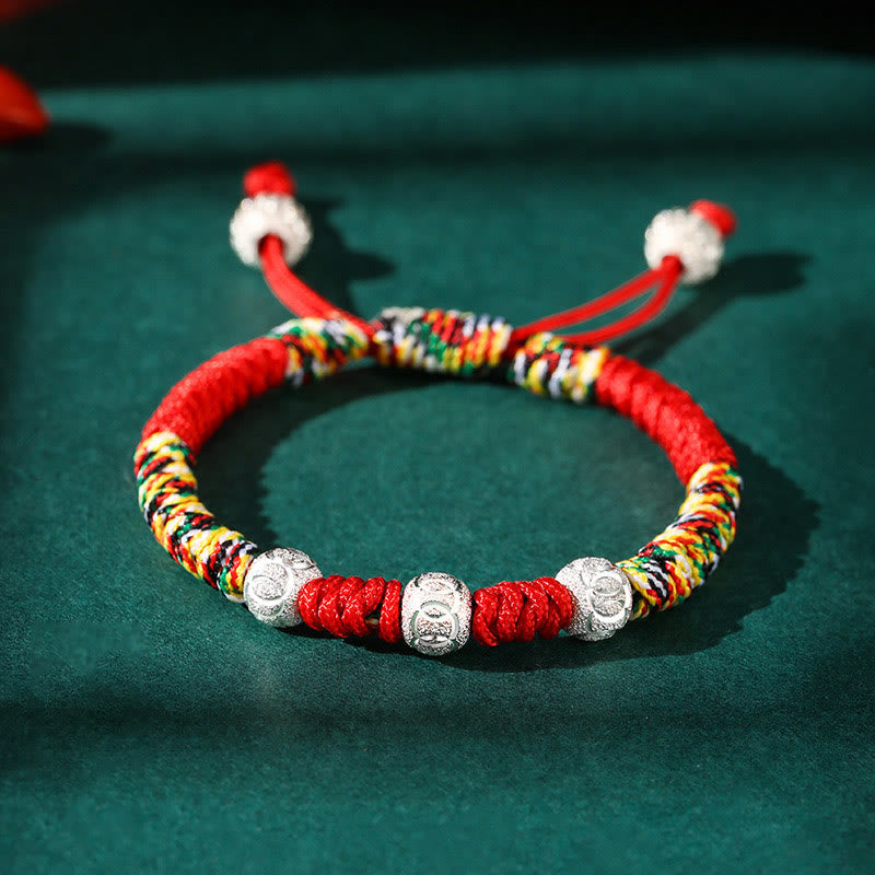 Nimara Ritual 925 Sterling Silver King Kong Knot Multicolored Red String Strength Handmade Braided Kids Child Bracelet
