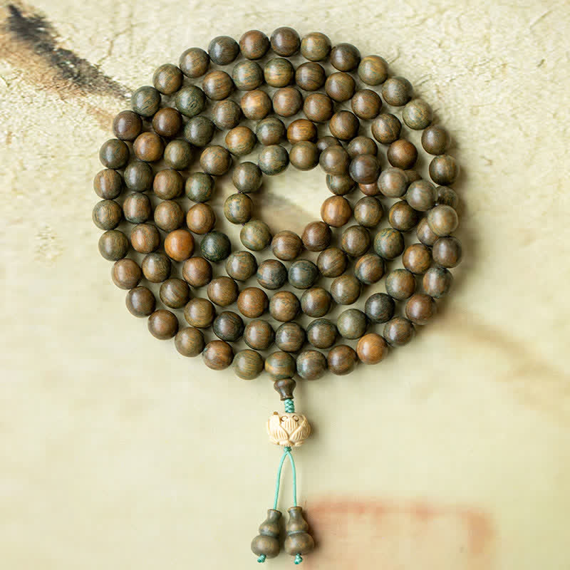 Nimara Ritual 108 Mala Beads Green Sandalwood Boxwood Lotus Positive Bracelet