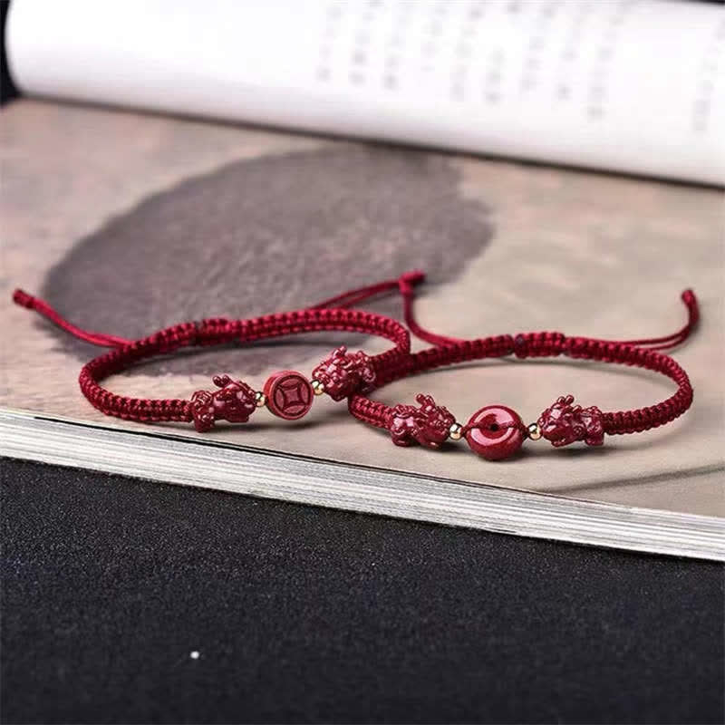 Nimara Ritual Cinnabar PiXiu Blessing Copper Coin Peace Buckle Red String Bracelet