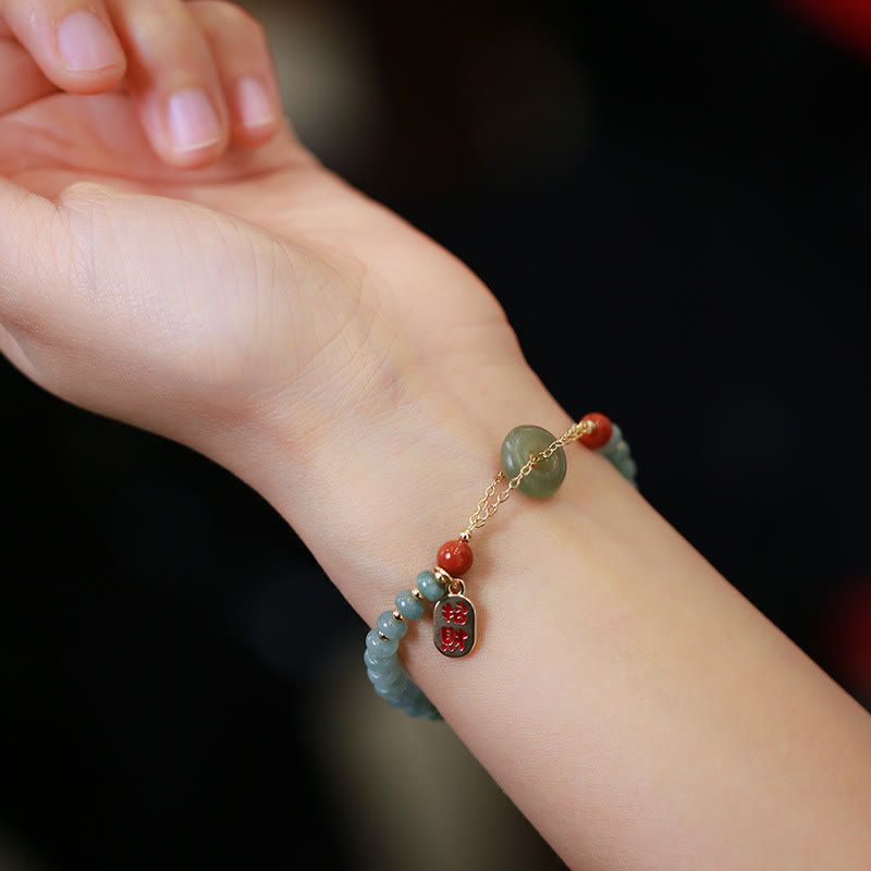 Nimara Ritual Natural Hetian Jade Red Agate Peace Buckle Lucky Fortune Bracelet