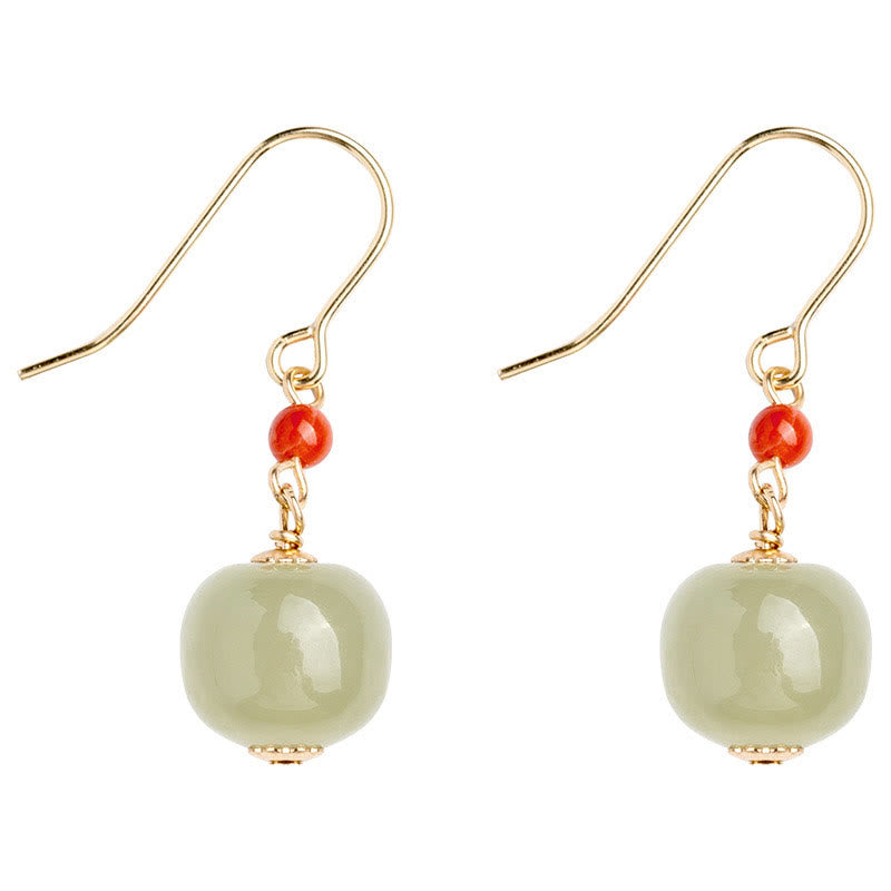 Nimara Ritual 925 Sterling Silver Plated 14k Gold Hetian Jade Red Agate Luck Drop Dangle Earrings