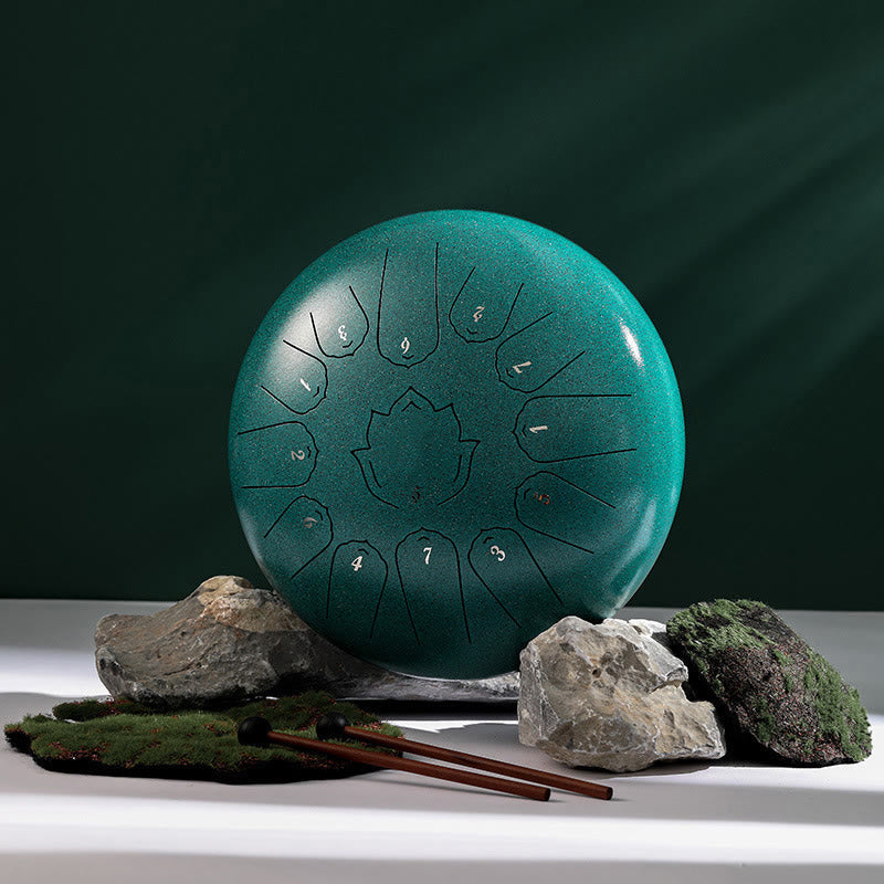 Nimara Ritual Steel Tongue Drum Sound Healing Mindfulness Lotus Pattern Yoga Drum Kit 13 Note 12 Inch Percussion Instrument